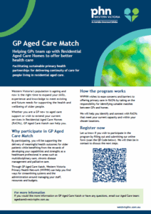 Screenshot of the GP Aged Care Match A4 flyer for GPs