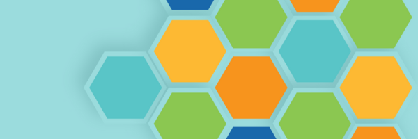 Mulitcoloured hexagon shapes on a light blue background